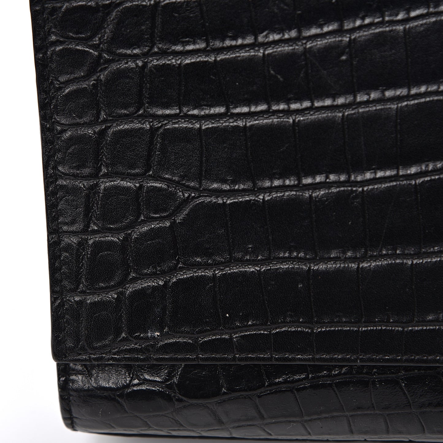 Calfskin Crocodile Embossed Medium Classic Monogram Kate Tassel Satchel Black