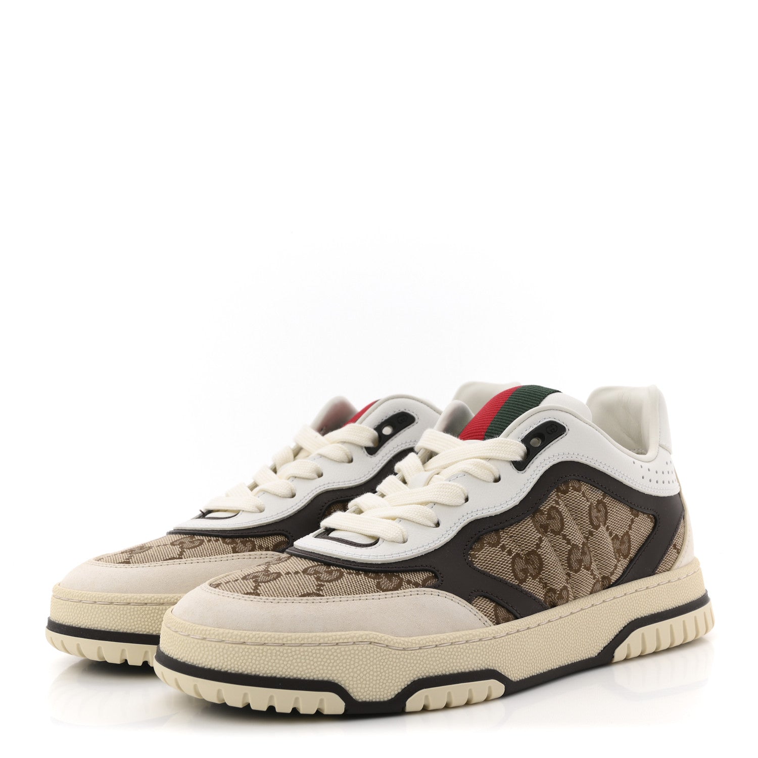 Gucci Calfskin Suede GG Monogram Re-Web Womens Sneakers 37 White Beige Ebony 4 of 11
