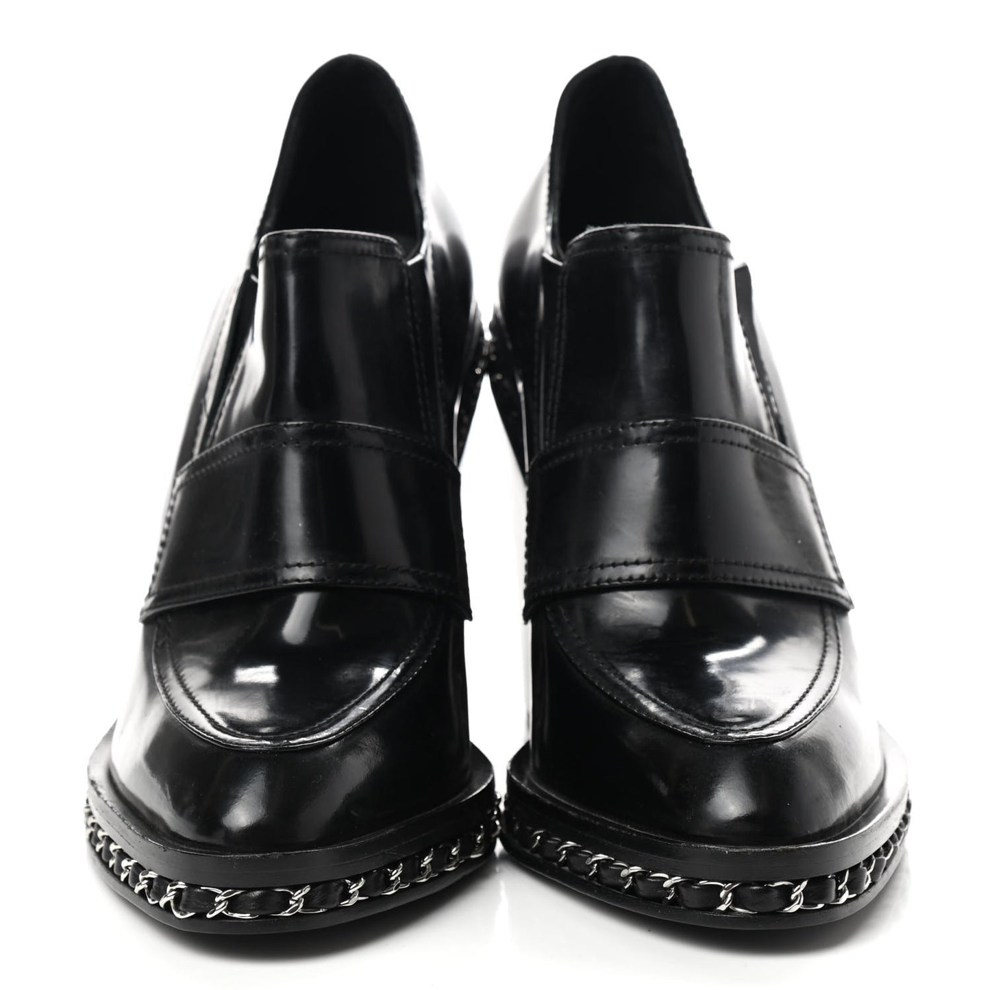 Patent Calfskin CC Chain Loafers Pumps 37.5 Black