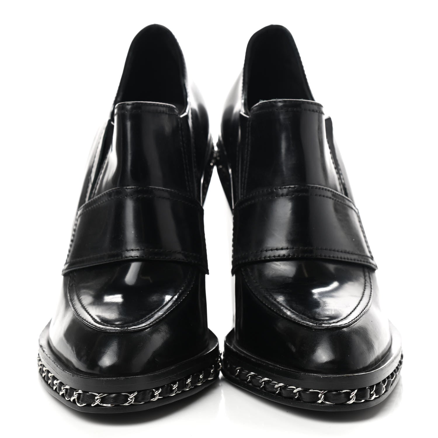 Chanel Patent Calfskin CC Chain Loafers Pumps 37.5 Black 2 of 9