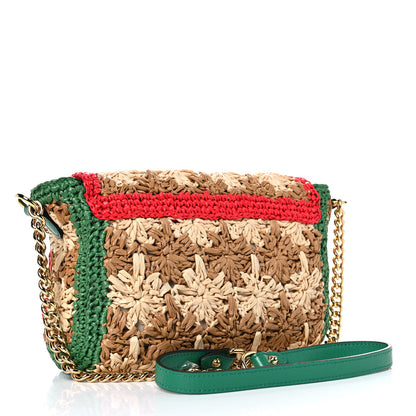 Gucci Raffia Azalea Calfskin Crochet Flower Small GG Marmont Shoulder Bag Natural Ecru Green Red New Shamarock 3 of 10