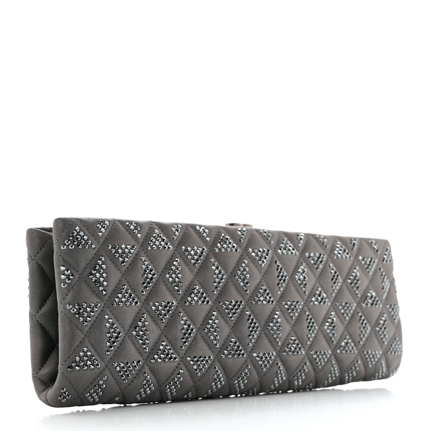Iridescent Lambskin Crystal Quilted Clutch Dark Grey
