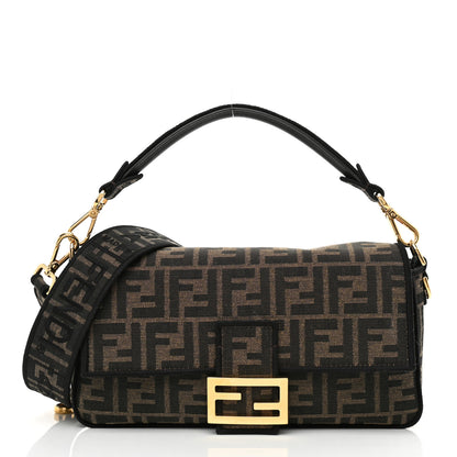 Fendi Fabric Jacquard FF 1974 Medium Baguette Tobacco Moro Black 1 of 8
