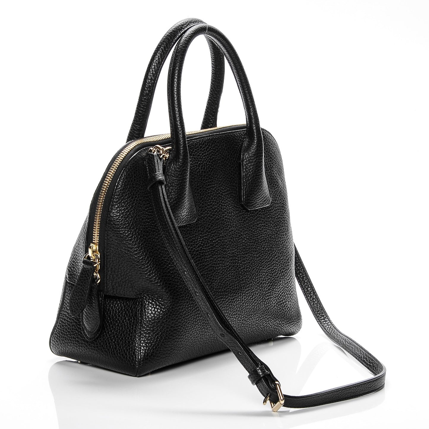 London Grainy Calfskin Small Greenwood Bowling Bag Black