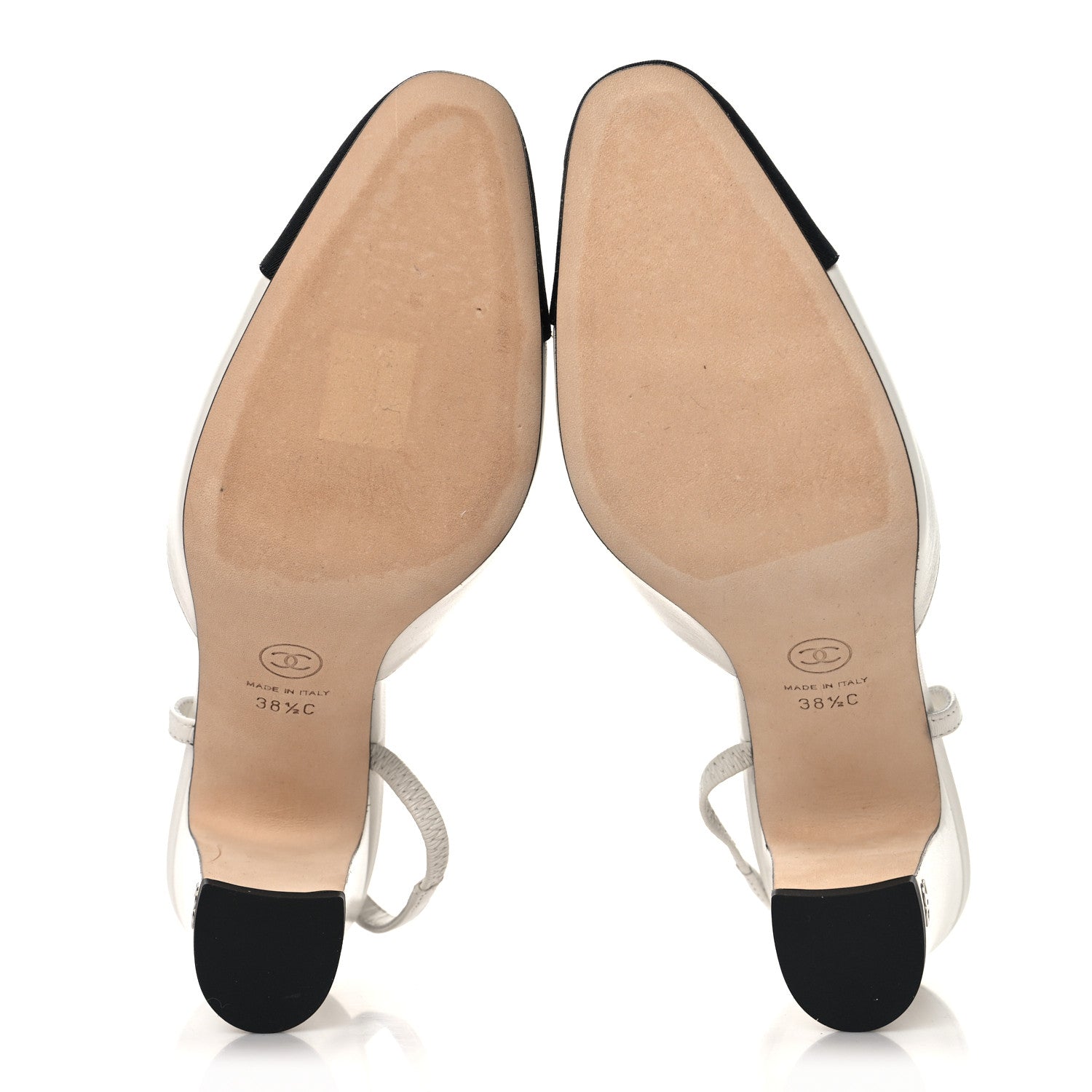 Chanel Lambskin Grosgrain Cap Toe CC Slingback Pumps 38.5 White