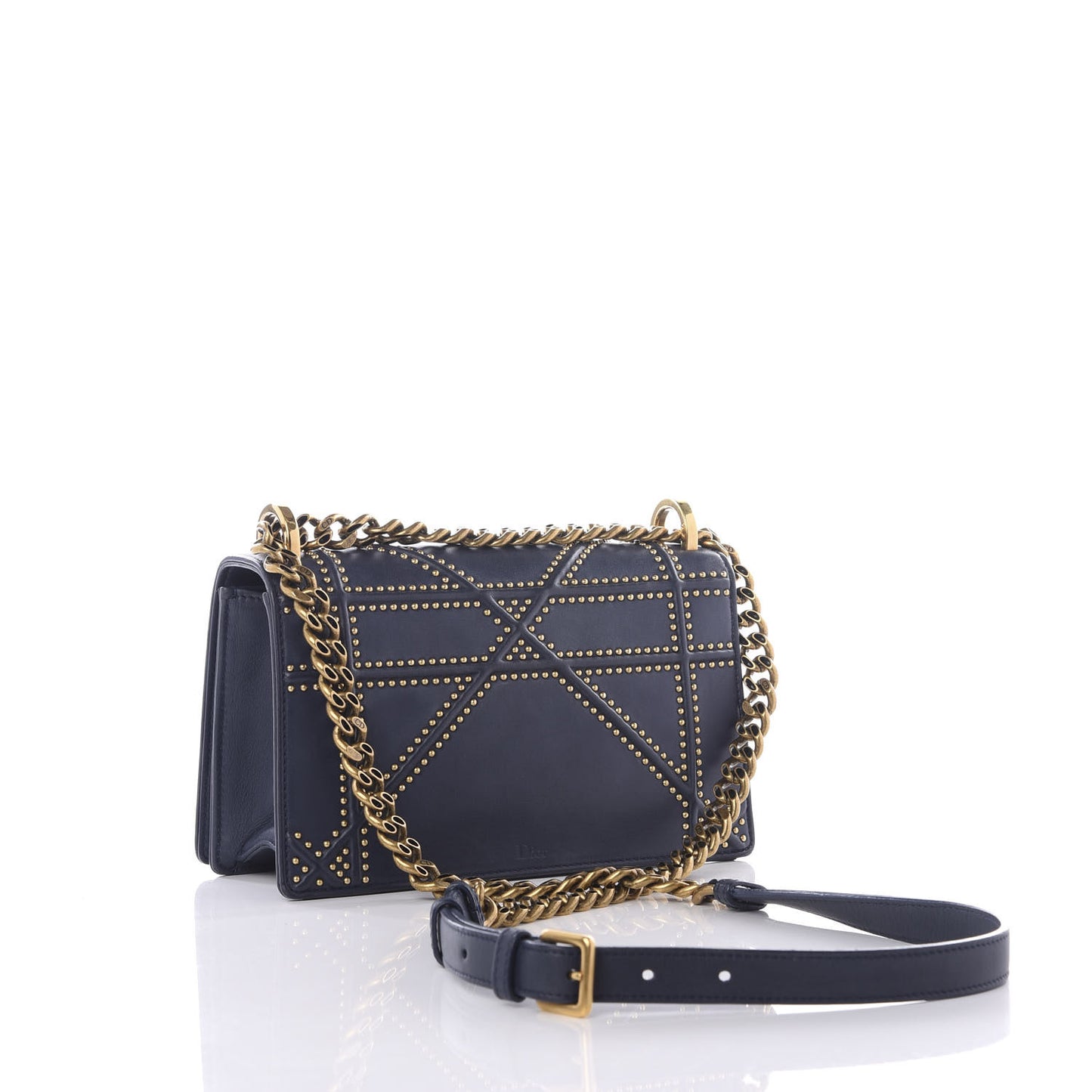 Lambskin Studded Medium Diorama Flap Bag Navy Blue