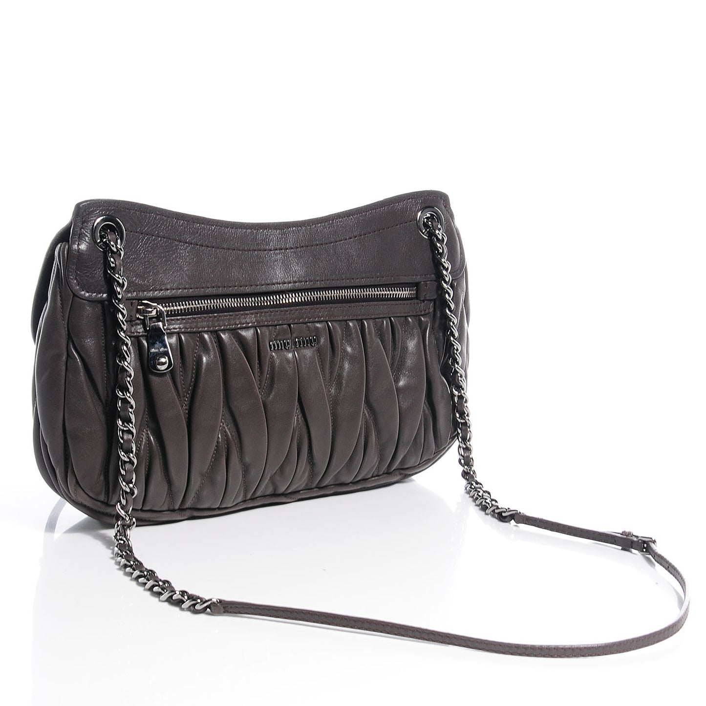 Leather Matelasse Shoulder Bag Grigio