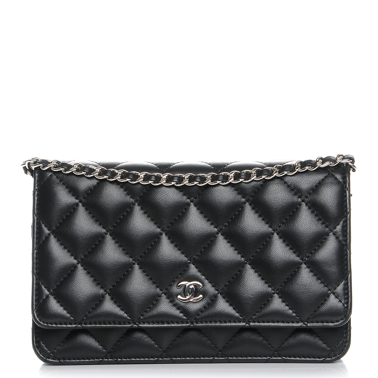 Lambskin Quilted Wallet On Chain WOC Black