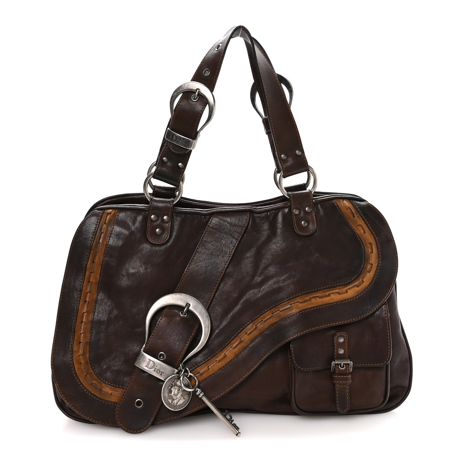 Christian Dior Calfskin Medium Gaucho Double Saddle Bag Brown 1 of 11