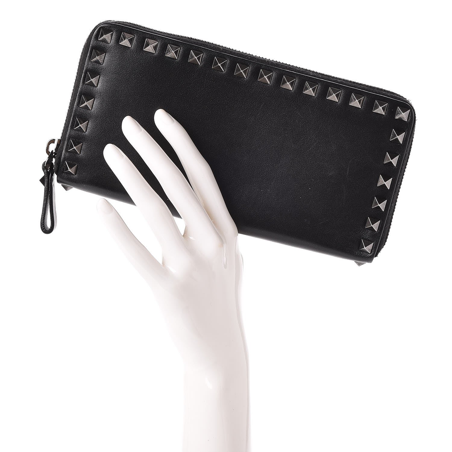 Valentino Garavani Calfskin Tonal Rockstud Zip Around Wallet Black 2 of 8