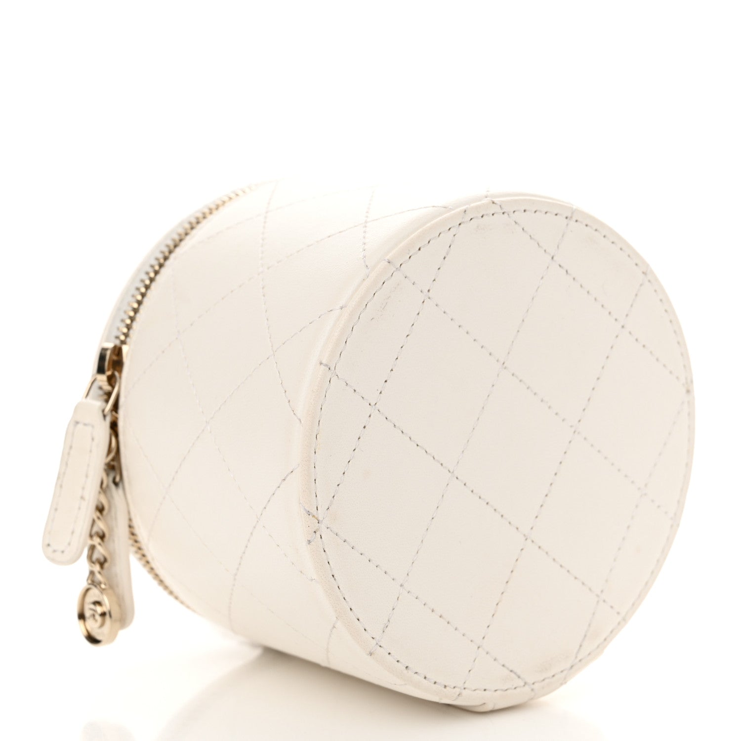 Chanel Lambskin Quilted Round Small Vanity Case With Chain White Black 4 of 12