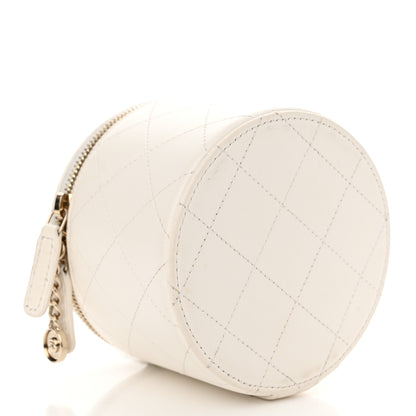 Chanel Lambskin Quilted Round Small Vanity Case With Chain White Black 4 of 12