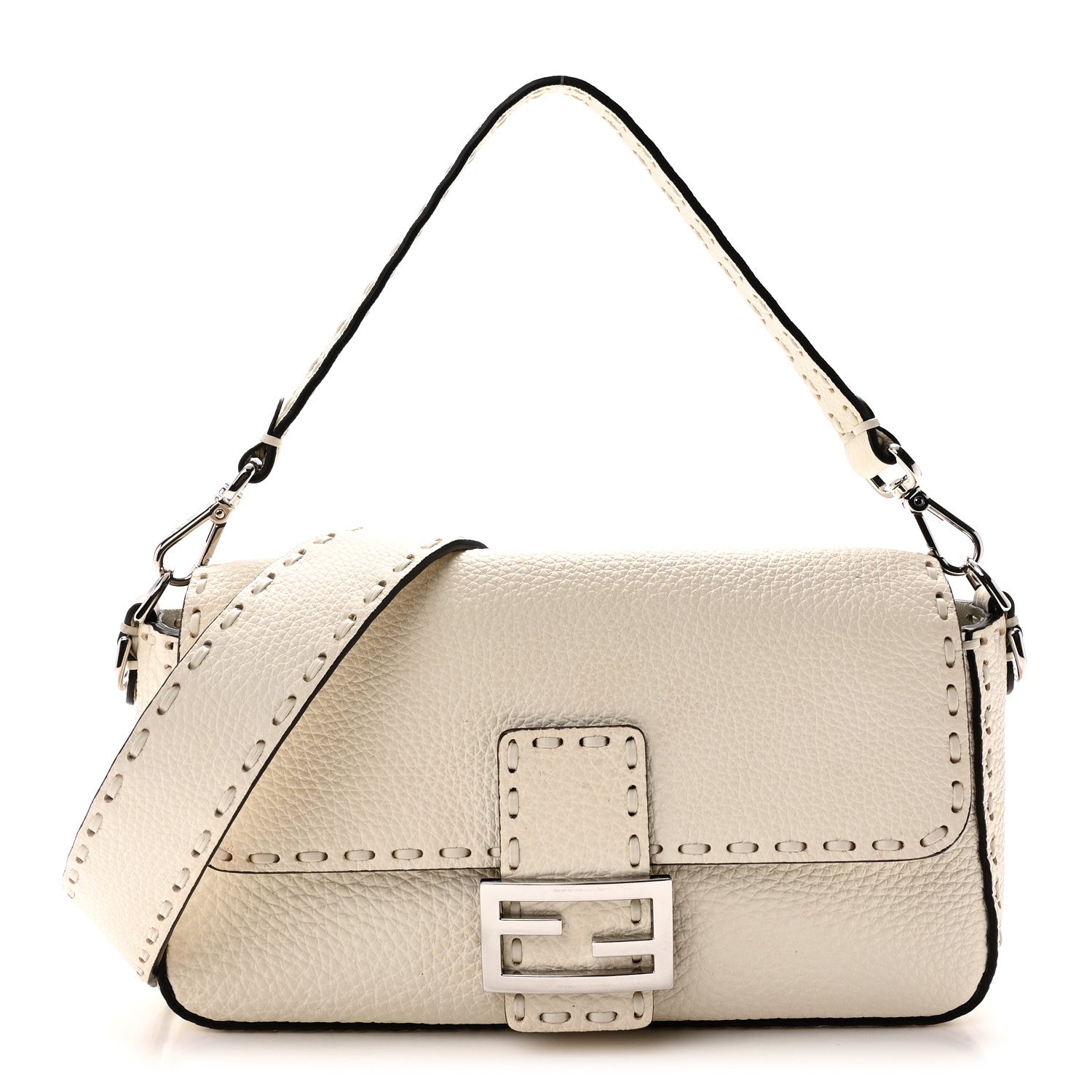 Fendi Cuoio Roma Sellerissima Nappa Sintetica Tape Stitch Baguette Bianco Ice 1 of 9