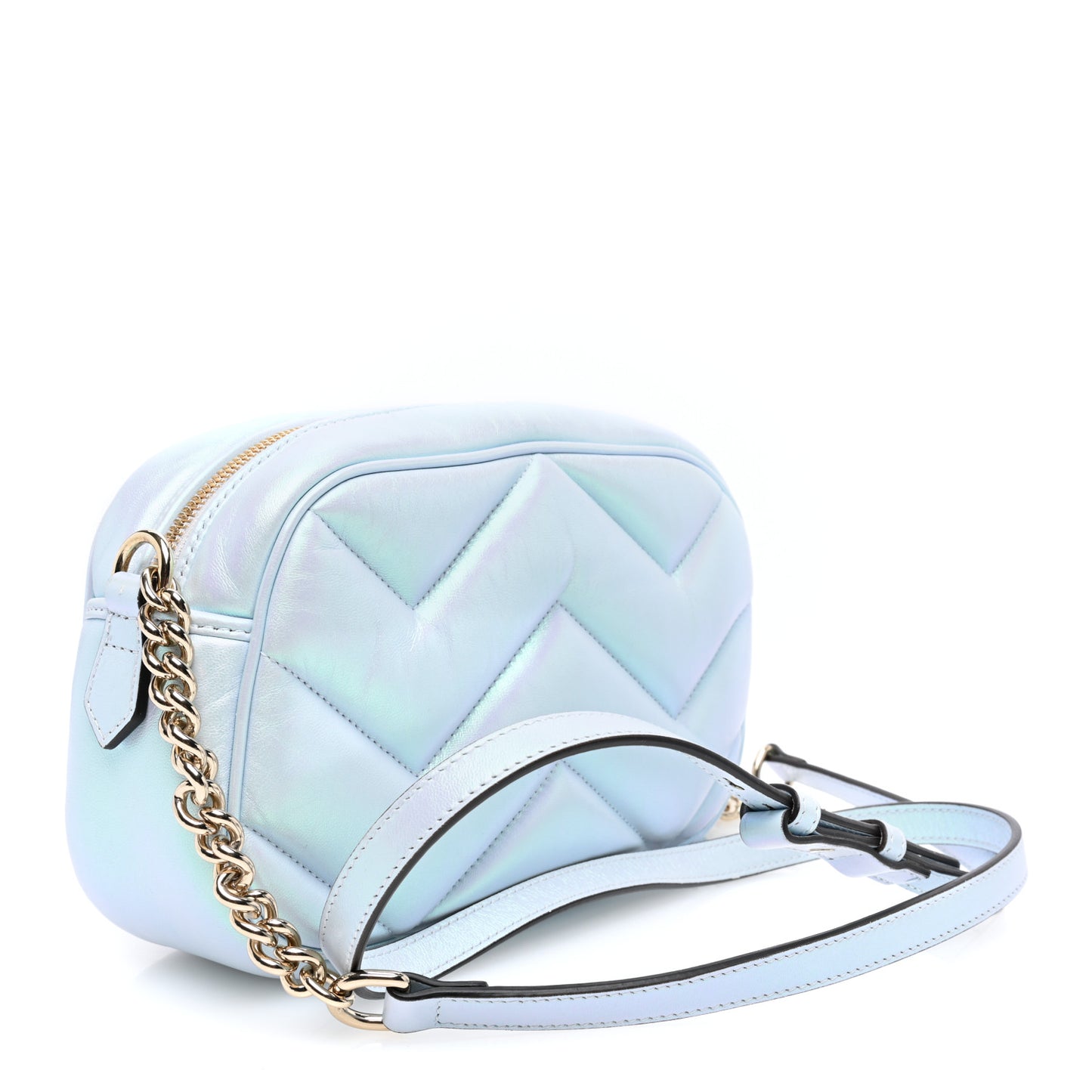 Iridescent Nappa Chevron Matelasse Small GG Marmont Chain Shoulder Bag Iridescent Snow Light Blue