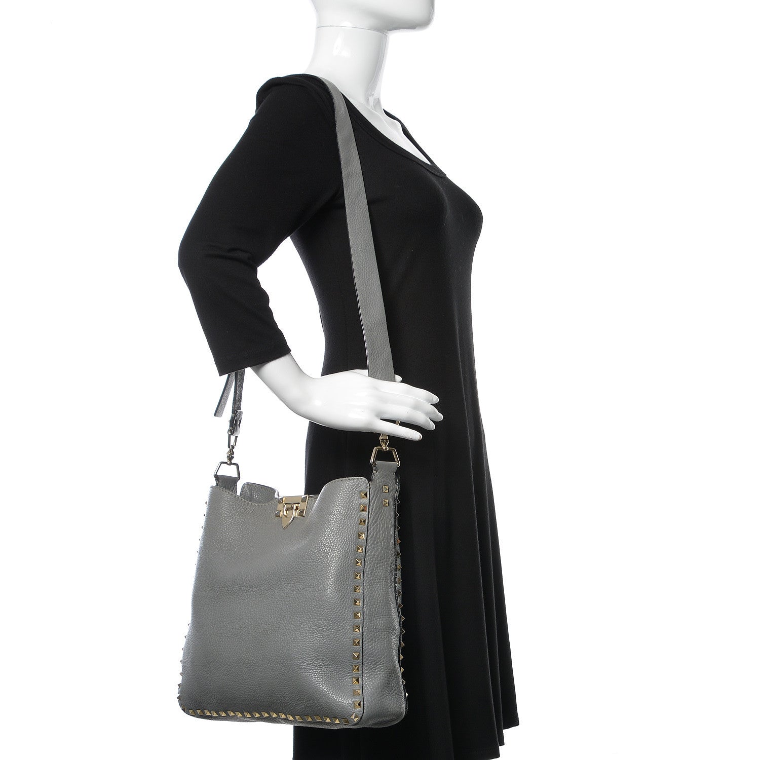 Valentino Garavani Pebbled Calfskin Large Rockstud Flip-Lock Messenger Bag Grigio Perla 2 of 14