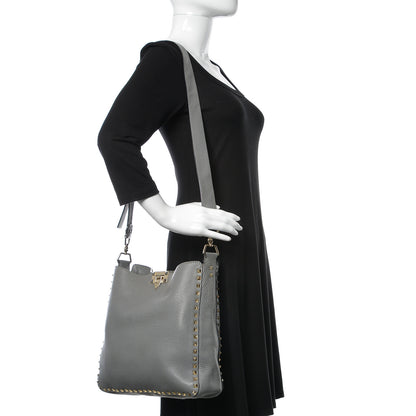 Valentino Garavani Pebbled Calfskin Large Rockstud Flip-Lock Messenger Bag Grigio Perla 2 of 14
