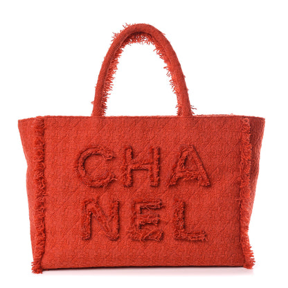 Chanel Wool Tweed Large Zipped Shopping Tote Red 1 of 10