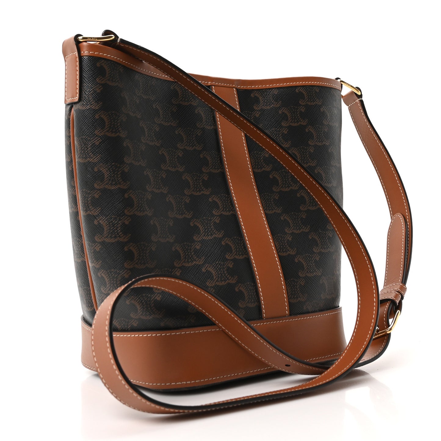 Triomphe Canvas Calfskin Small Bucket Bag Tan
