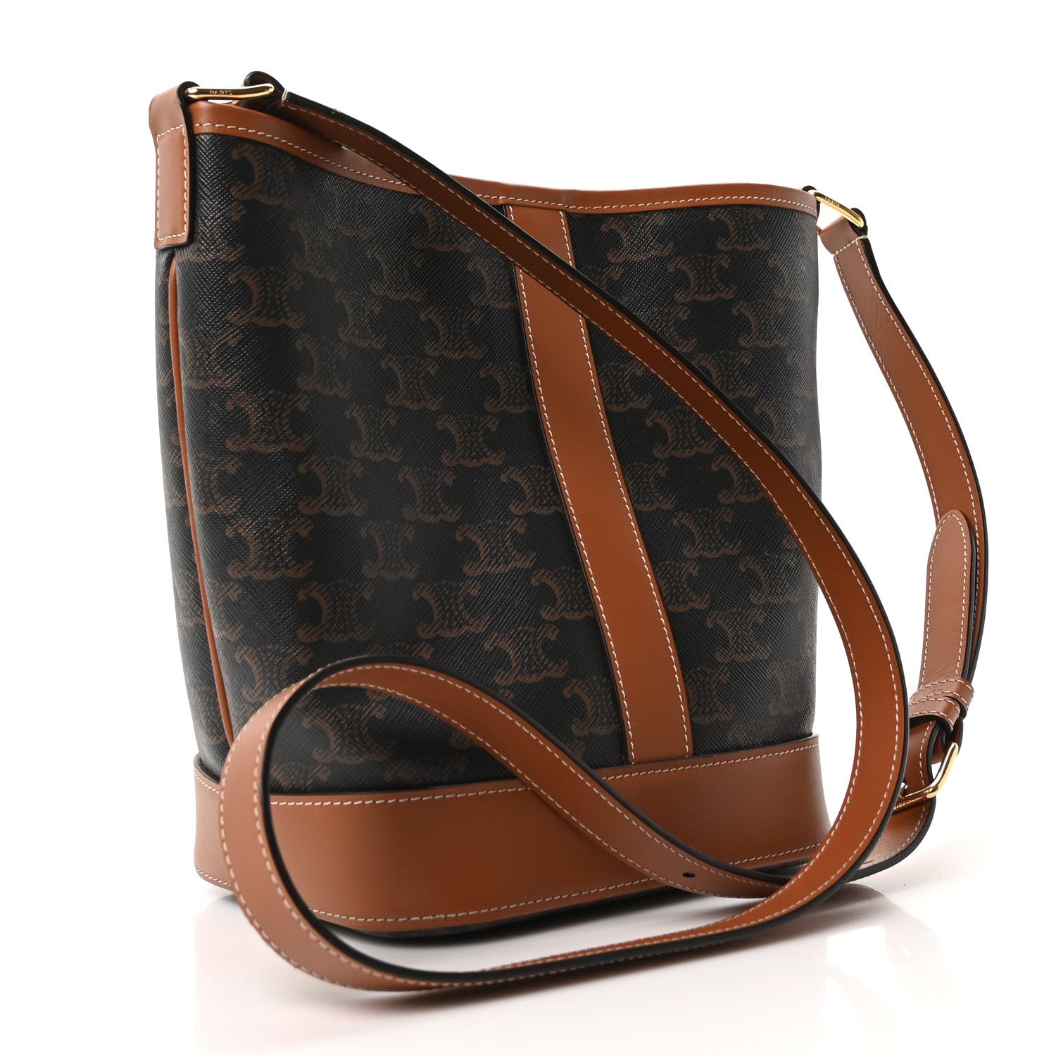 Celine Triomphe Canvas Calfskin Small Bucket Bag Tan 3 of 9