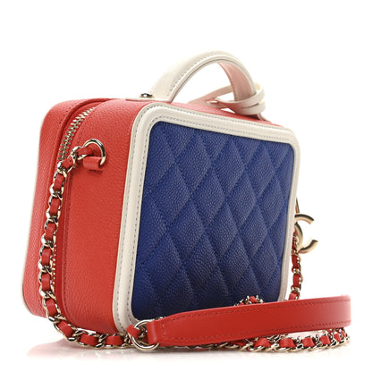 Chanel Caviar Quilted Small CC Filigree Vanity Case Blue White Red 3 of 11