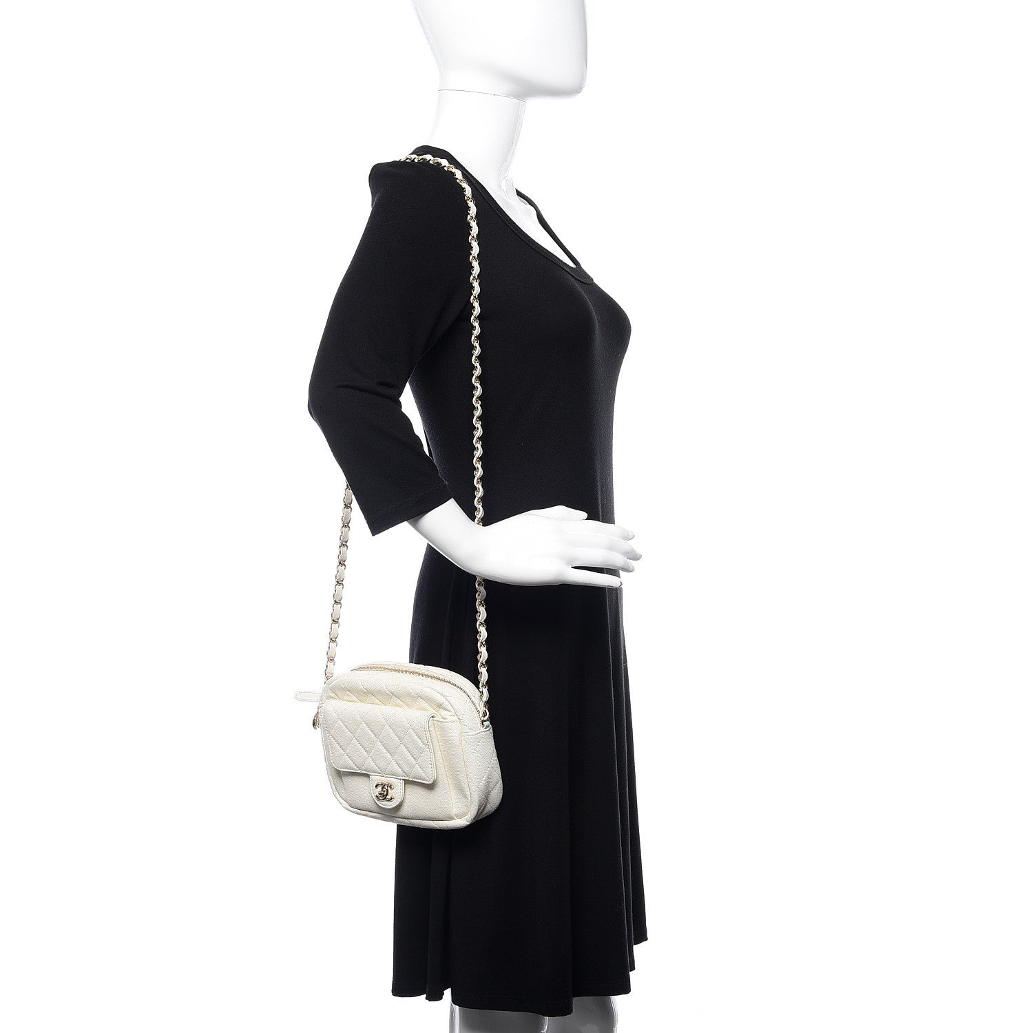 Chanel Caviar Quilted CC Day Camera Case White 2 of 10
