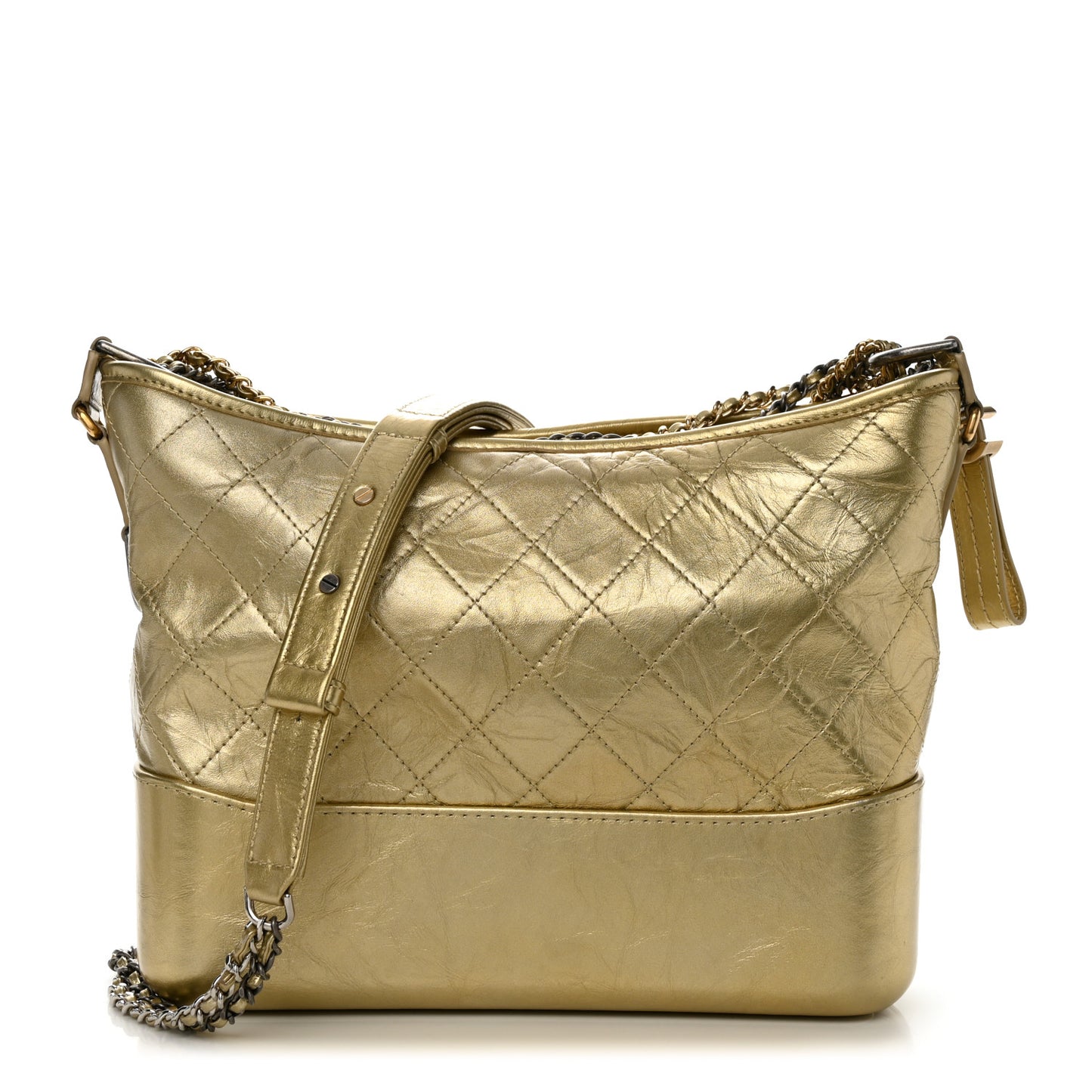 Metallic Aged Calfskin Quilted Medium Gabrielle Gold