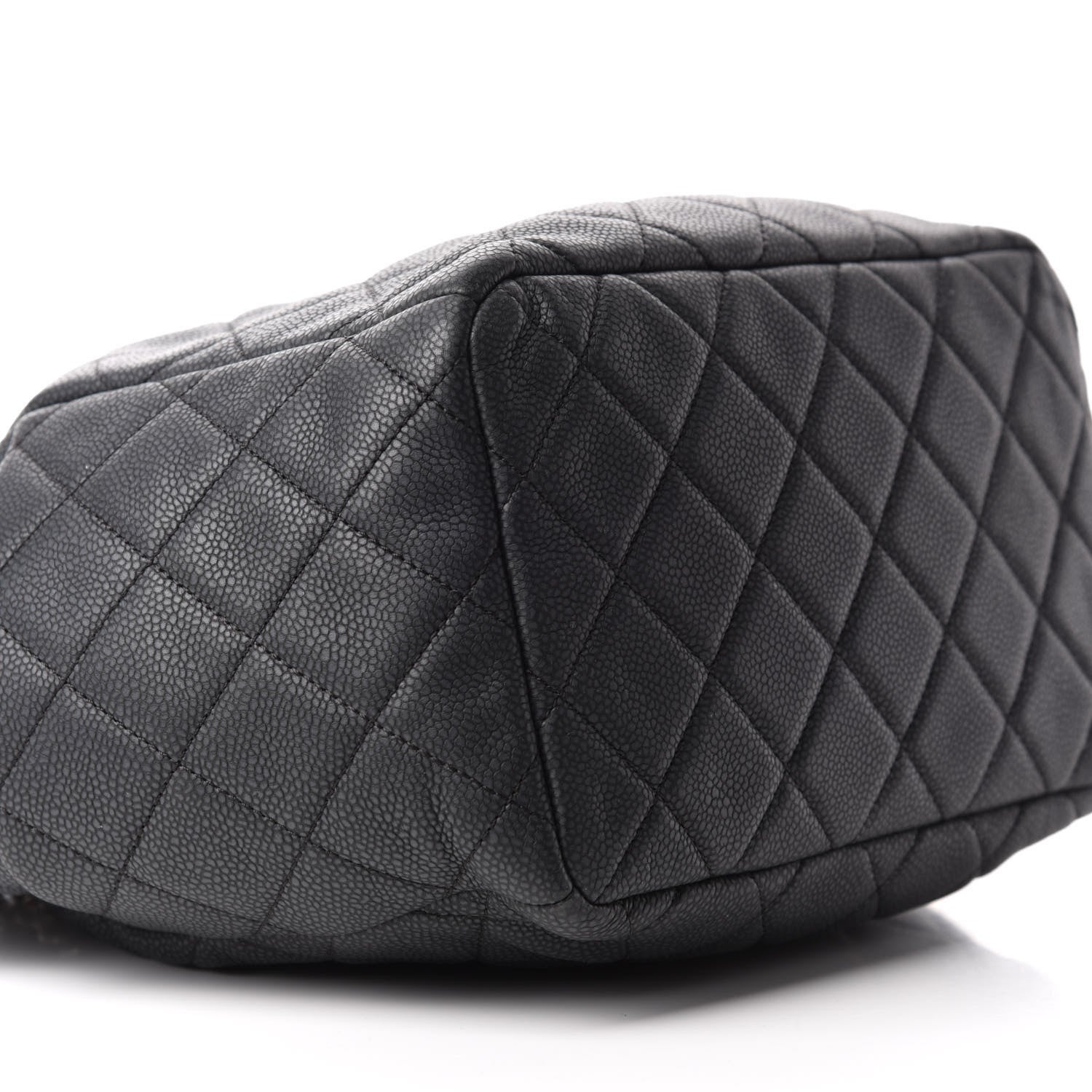 Chanel Caviar Flat Quilted CC Chain Bucket Drawstring Bag Black 8 of 9