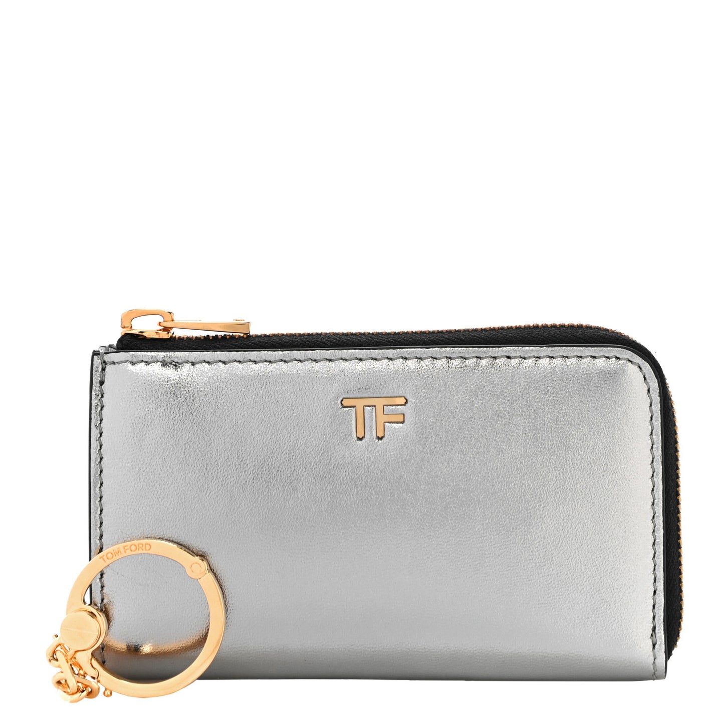 Metallic Calfskin Key Pouch Silver