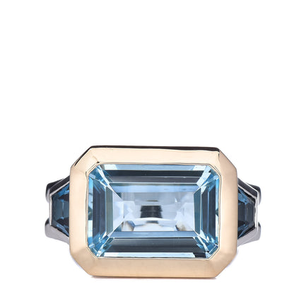 David Yurman Sterling Silver 18K Yellow Gold Blue Topaz Hampton Blue Topaz Three Stone Novella Ring 57 8 1 of 6