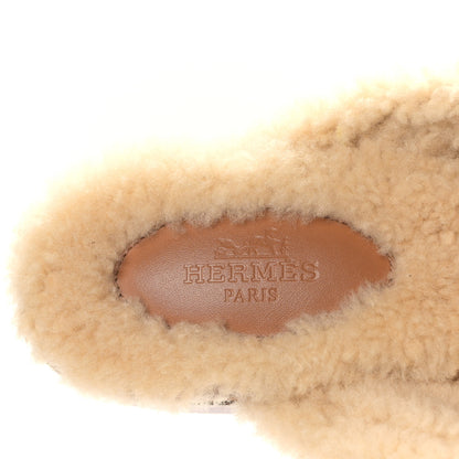 Hermes Suede Goatskin Woolskin Womens Oz Mules 38 Naturel 7 of 8