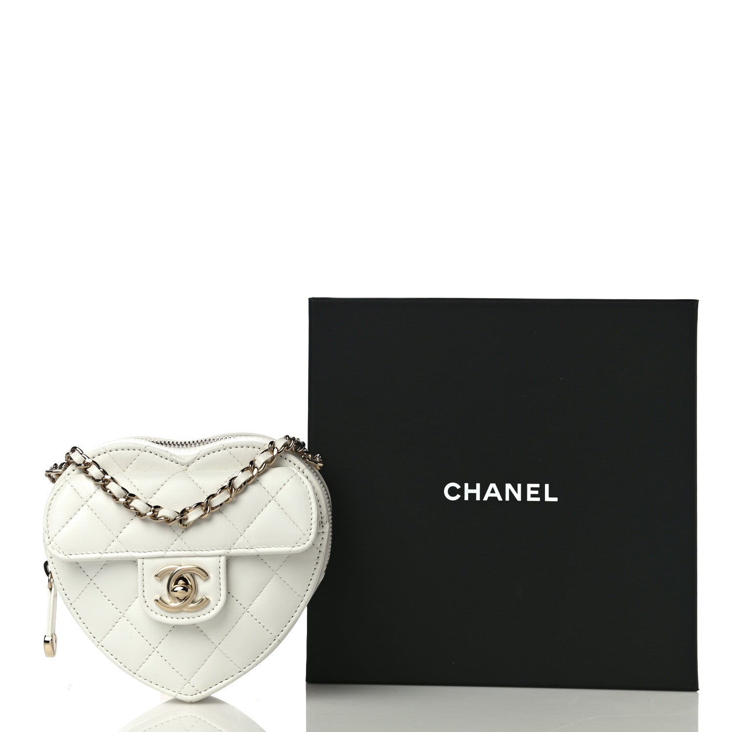 Chanel Lambskin Quilted CC In Love Heart Clutch With Chain White 10 of 10