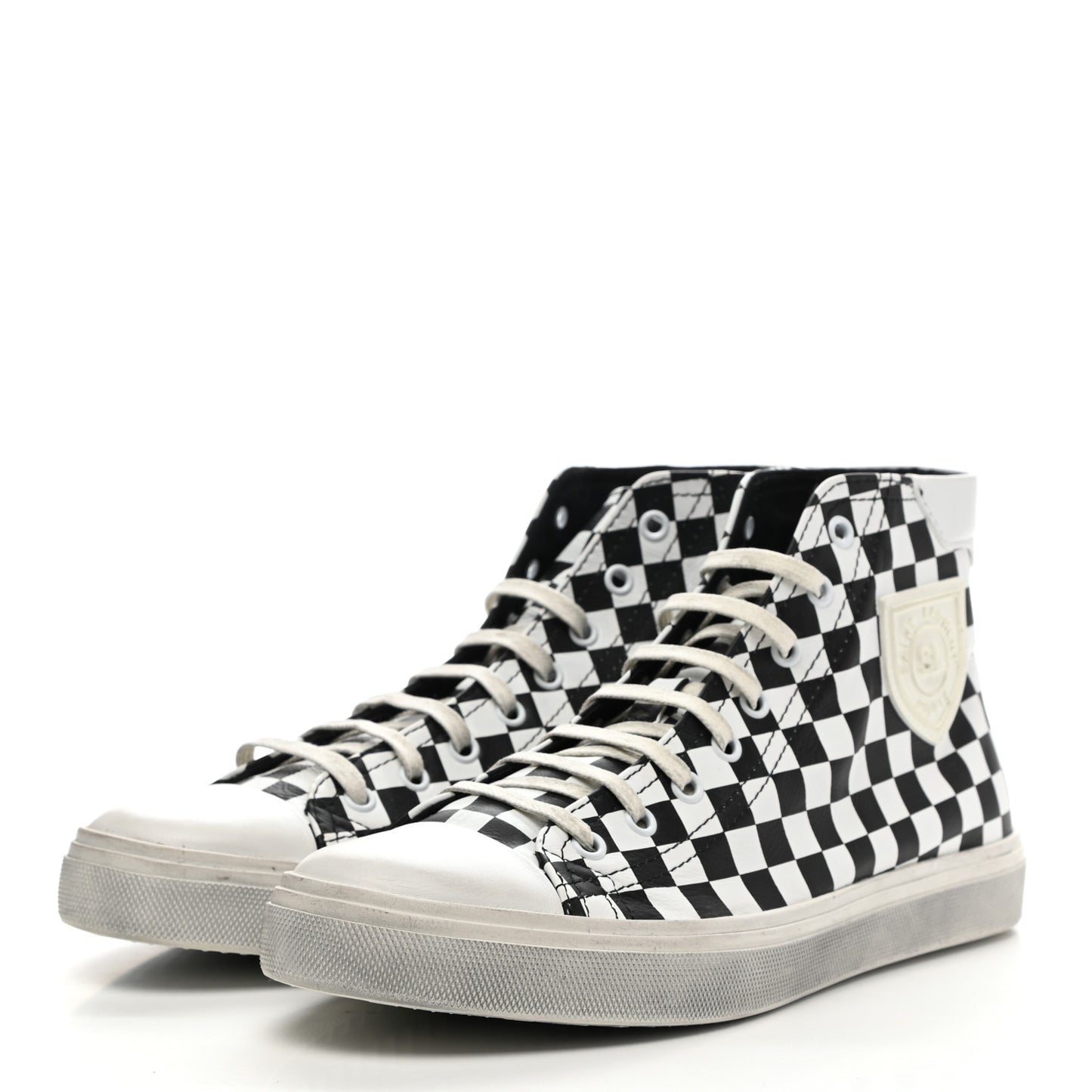 Calfskin Checkered Print Bedford Hightop Sneakers 40.5 Black White