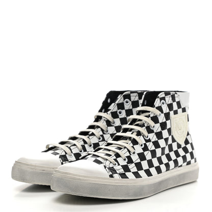 Saint Laurent Calfskin Checkered Print Bedford Hightop Sneakers 40.5 Black White 2 of 12