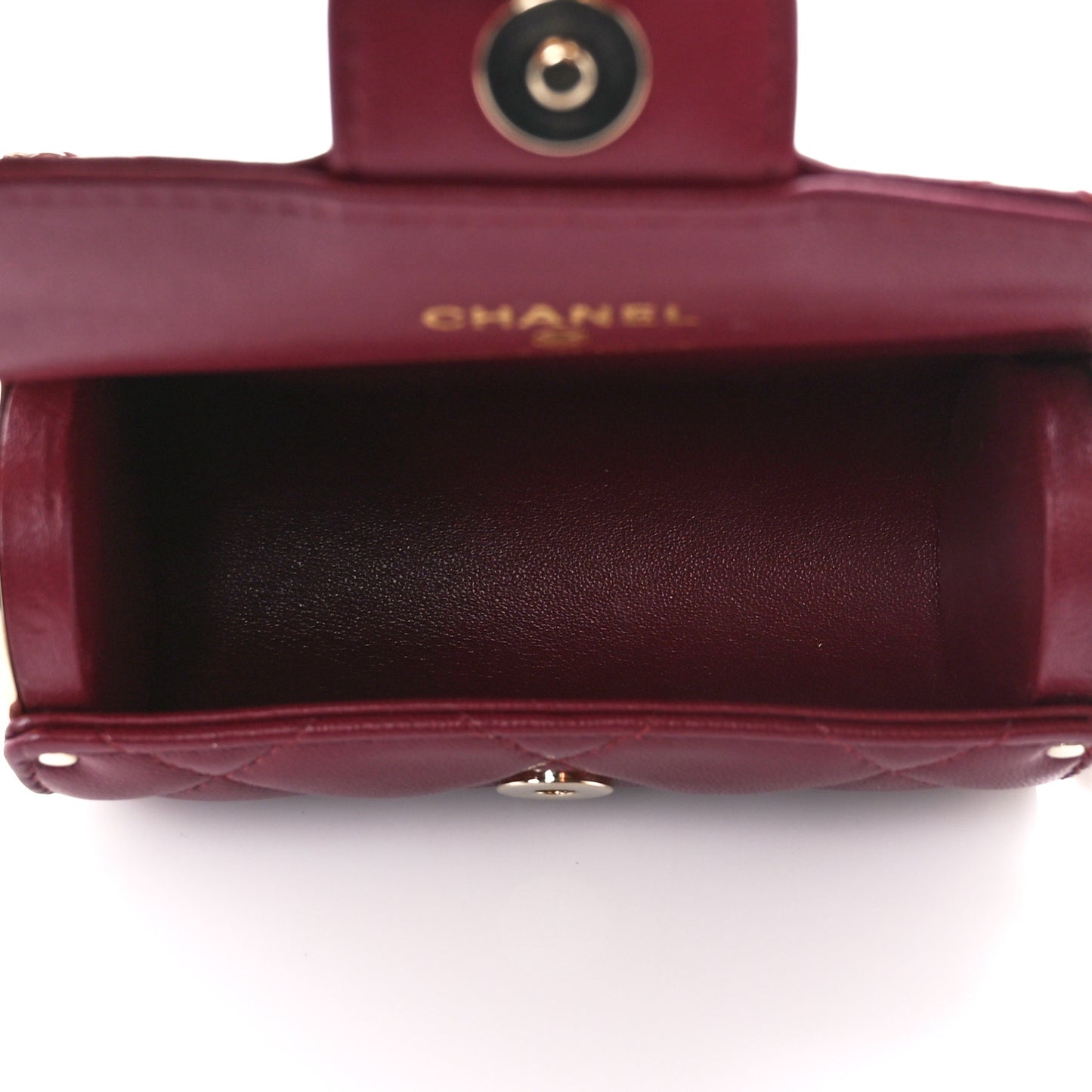 Lambskin Quilted Box Of Secrets Card Holder With Chain Burgundy