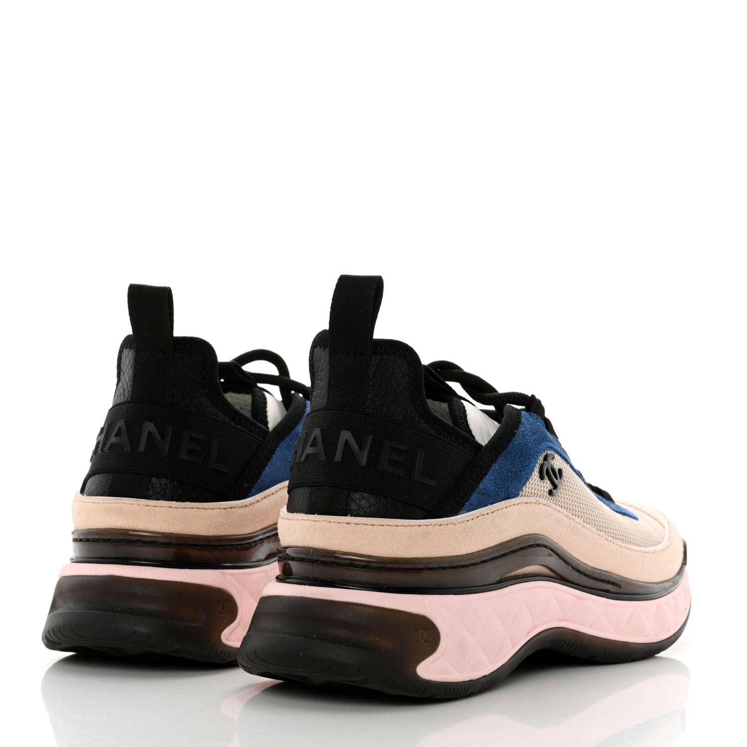 Chanel Fabric Suede CC Sneakers 37.5 Blue Beige Pink 4 of 8