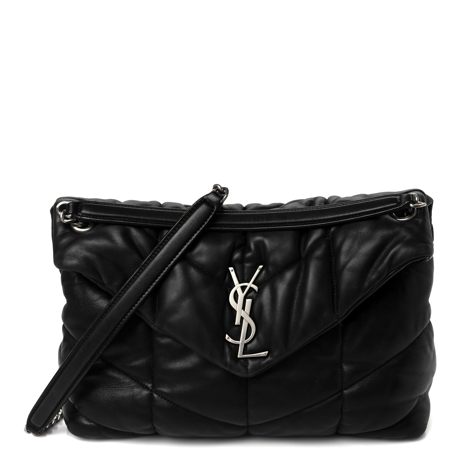 Saint Laurent Lambskin Quilted Medium Loulou Puffer Monogram Chain Satchel Black 1 of 11