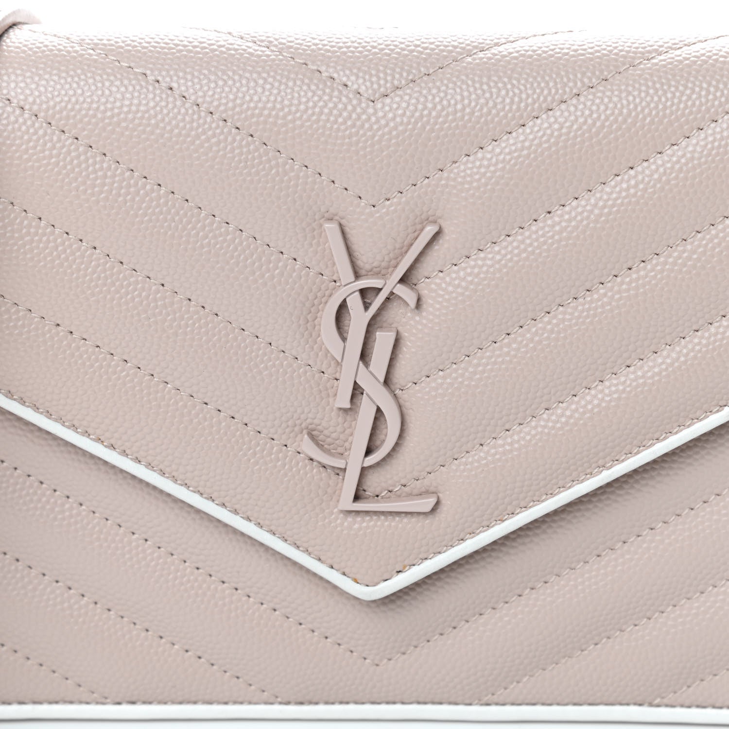 Saint Laurent Grain De Poudre Matelasse Chevron Monogram Envelope Chain Wallet Pink White 6 of 9