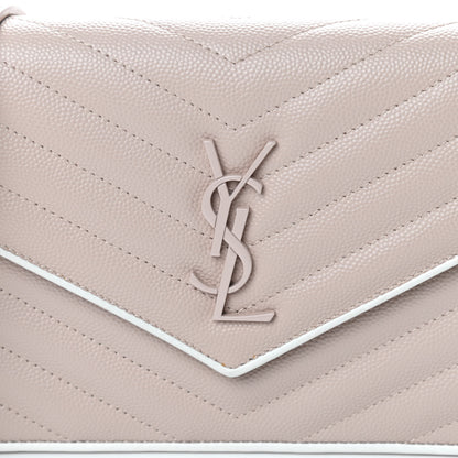Saint Laurent Grain De Poudre Matelasse Chevron Monogram Envelope Chain Wallet Pink White 6 of 9