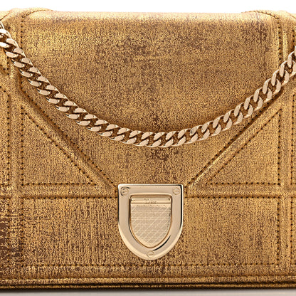 Christian Dior Metallic Brushed Calfskin Diorama Wallet on Chain Pouch Gold 9 of 11