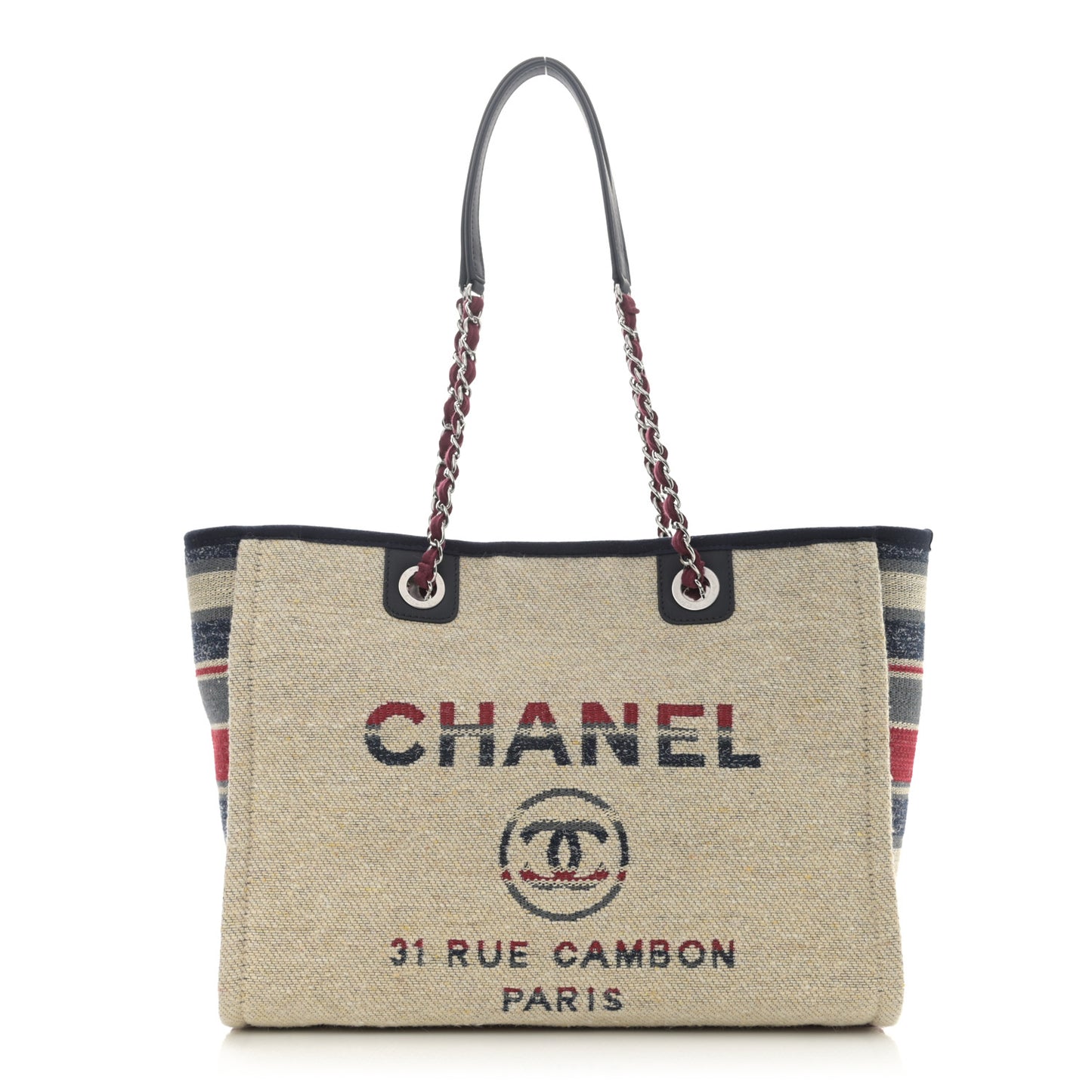 Striped Canvas Small Deauville Tote Beige