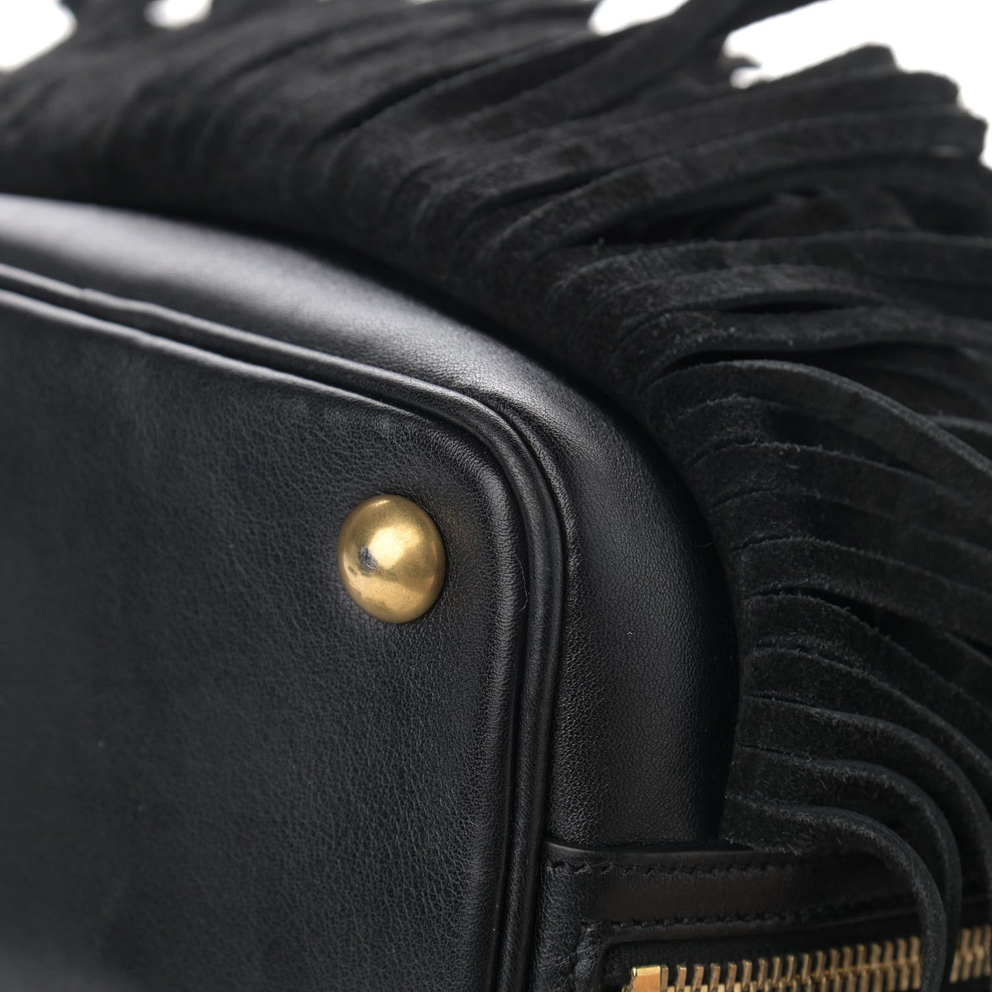 Calfskin Small Emmanuelle Fringe Hobo Bag Black
