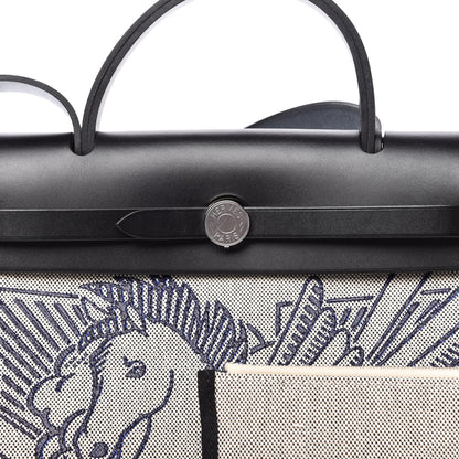 Hermes Vache Hunter Toile H Pegase Pop Herbag Zip Retourne 31 PM Bleu Indigo Ecru Black 10 of 11