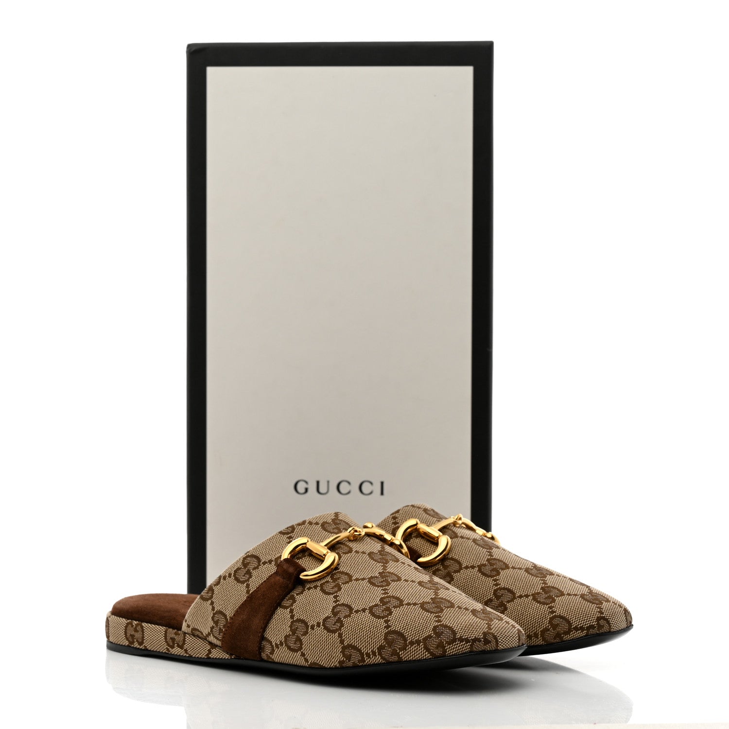 Gucci GG Monogram Suede Womens Horsebit Slippers 36.5 Beige Ebony Brown 9 of 9