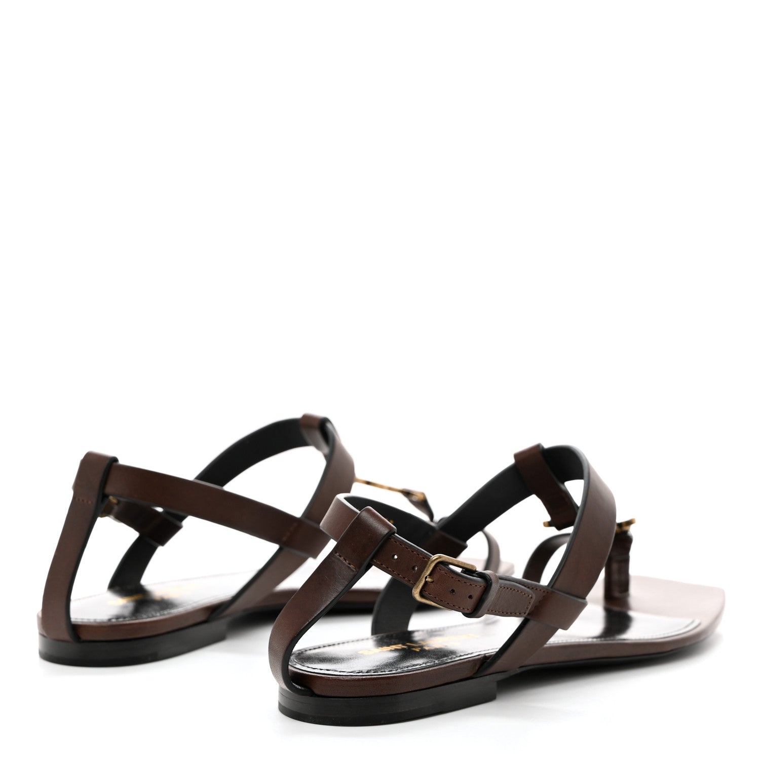 Saint Laurent Calfskin Cassandra Monogram Sandals 37 Brown 4 of 8
