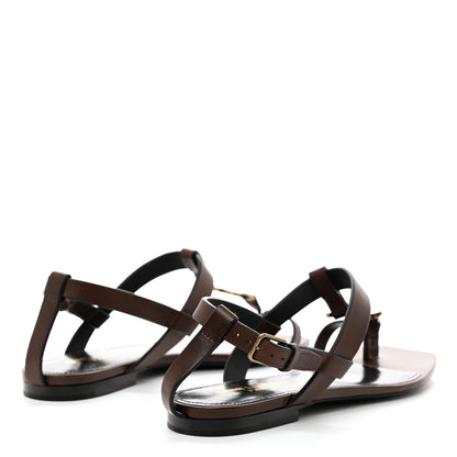 Saint Laurent Calfskin Cassandra Monogram Sandals 37 Brown 4 of 8