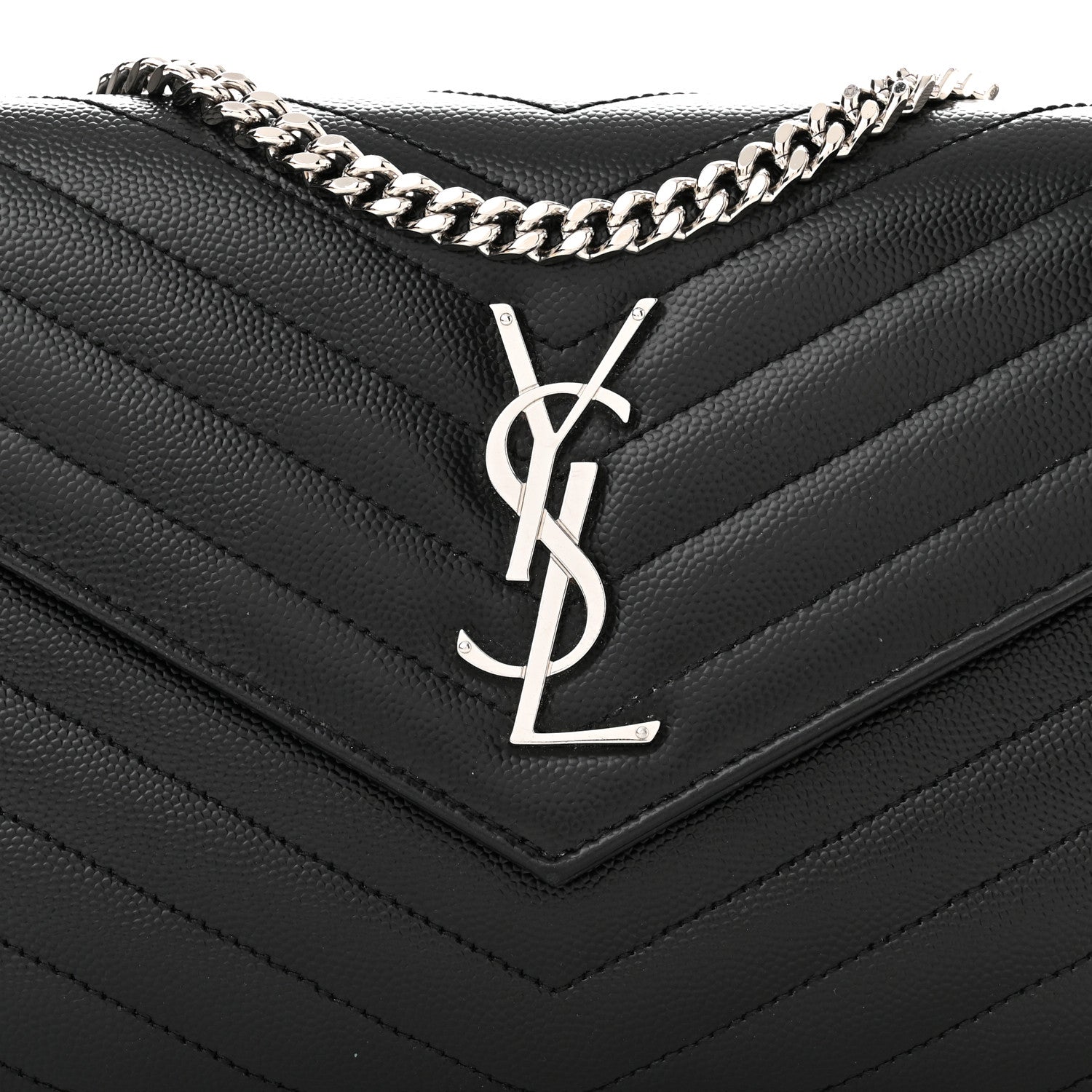 Saint Laurent Grain De Poudre Matelasse Chevron Monogram Chain Wallet Black 7 of 10