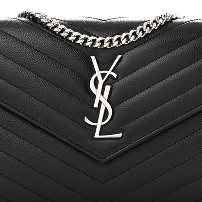 Saint Laurent Grain De Poudre Matelasse Chevron Monogram Chain Wallet Black 7 of 10