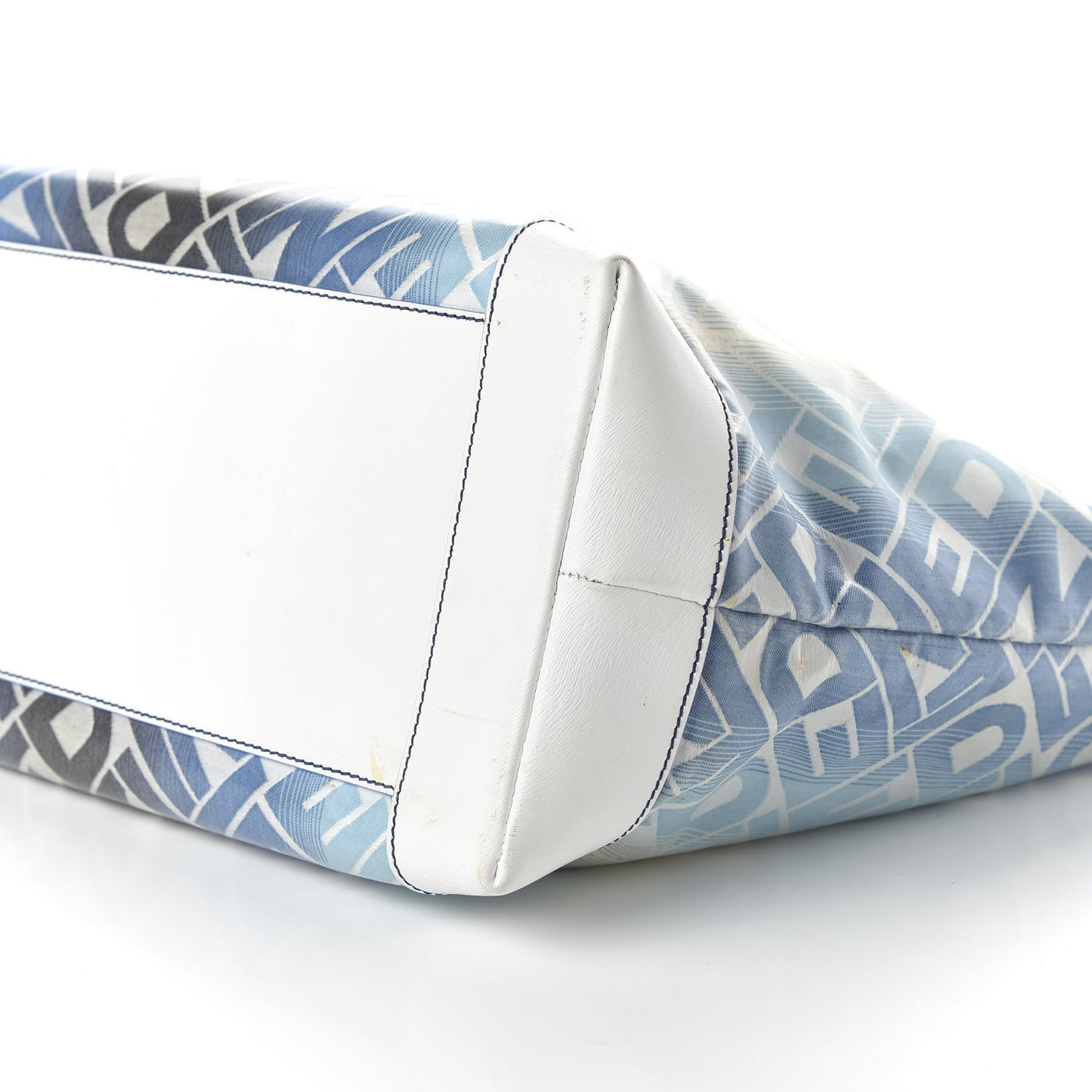 Calfskin Canvas Basket Sea Medium Tote White Blue