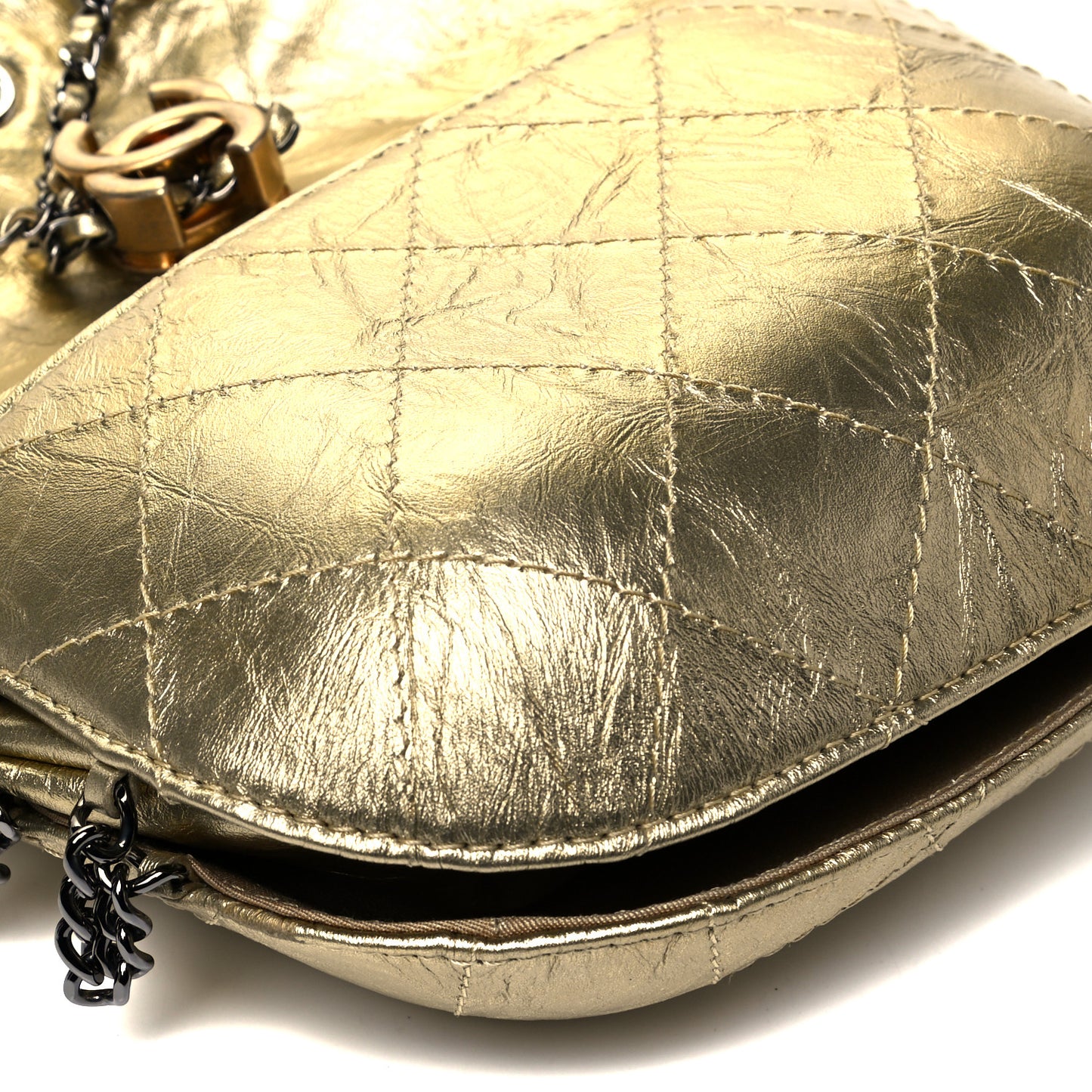 Metallic Aged Calfskin Quilted Small Gabrielle Bucket Gold