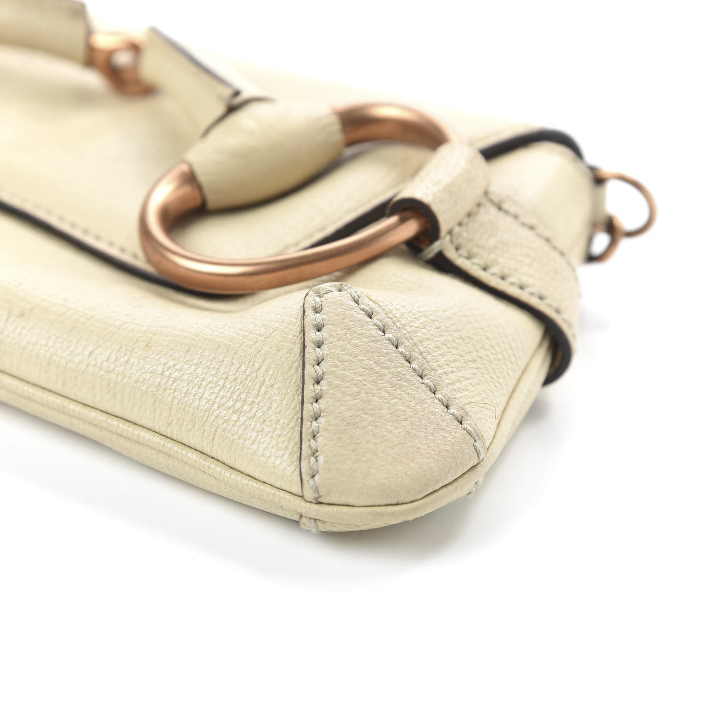 Textured Calfskin Horsebit Chain Clutch Off White